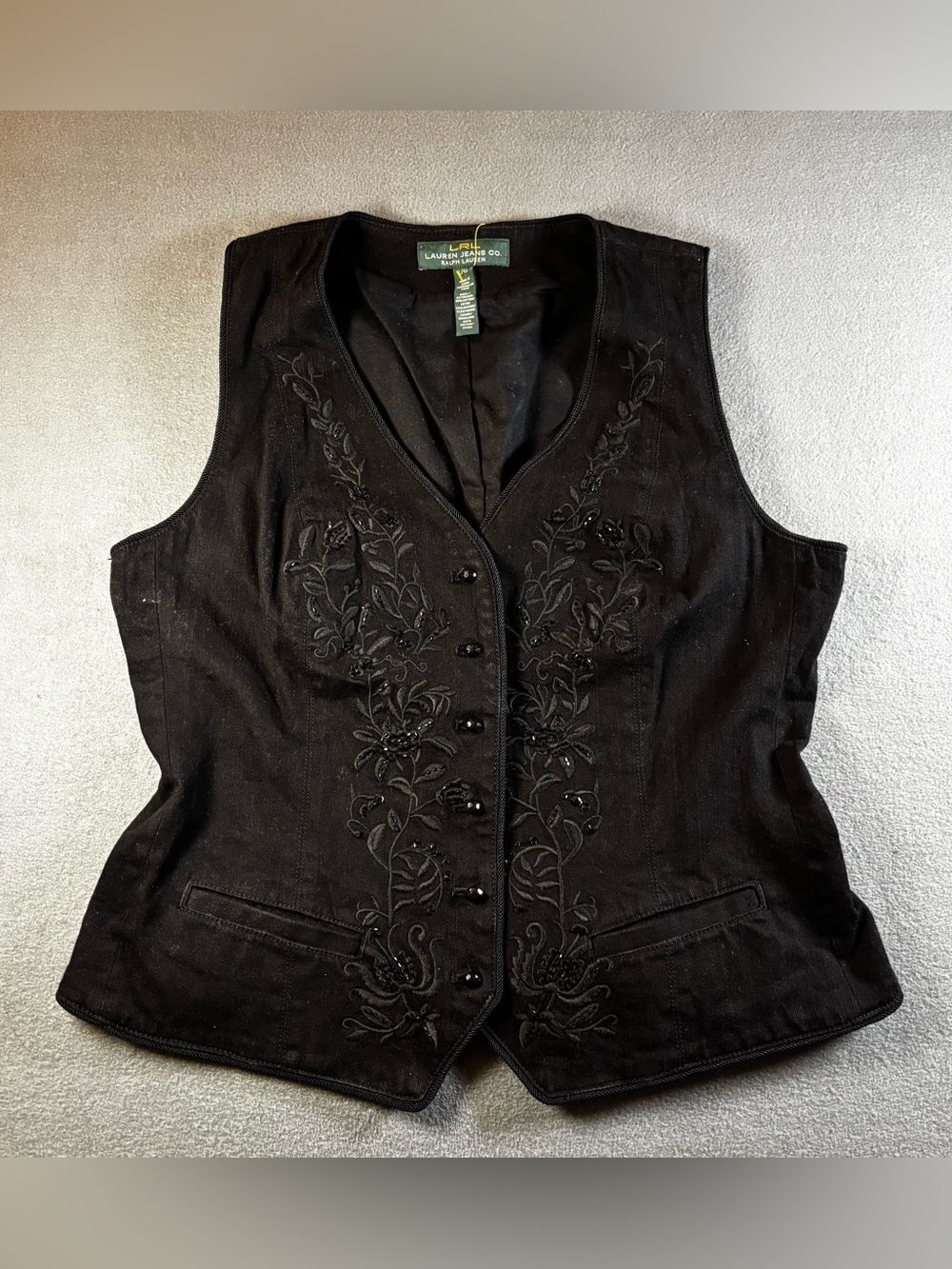 Ralph Lauren Black Embroidered V-Neck Vest